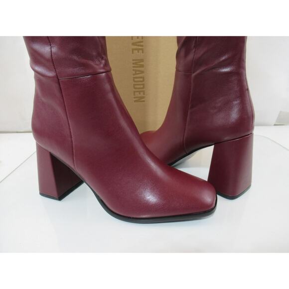 Steve Madden Livah Size 8.5 Knee High Block Heel Dress Boots Zip Burgundy - Picture 5 of 8